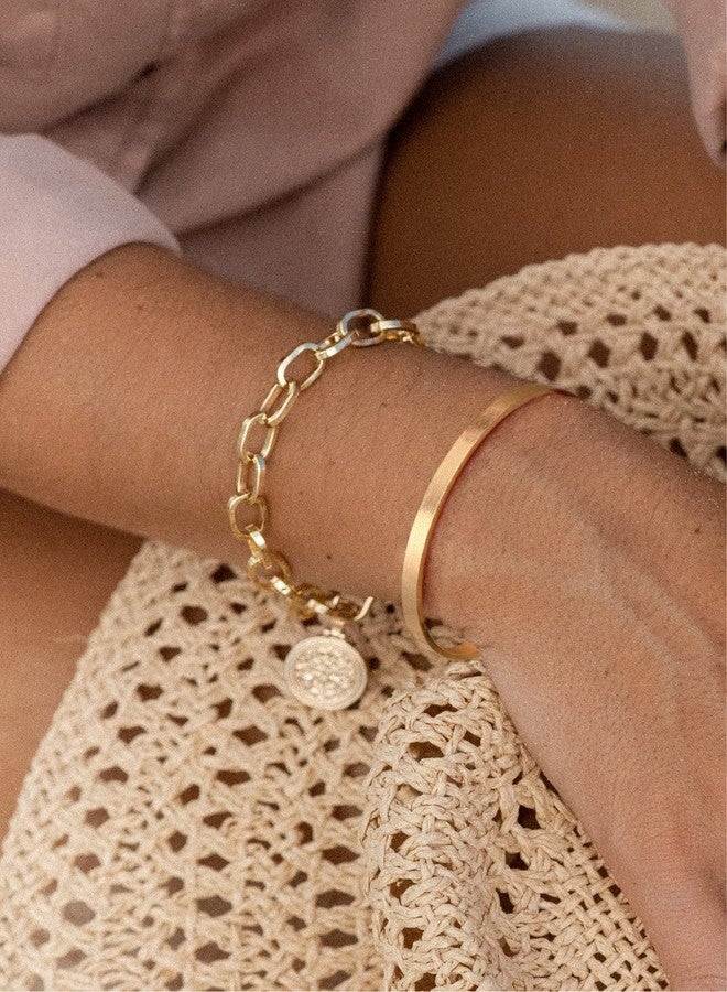 POTESSA Gold Thin Cuff Bracelet 18K Gold Plated Brushed Finish Open Bangle Jewelry Gift for Women - Image 5